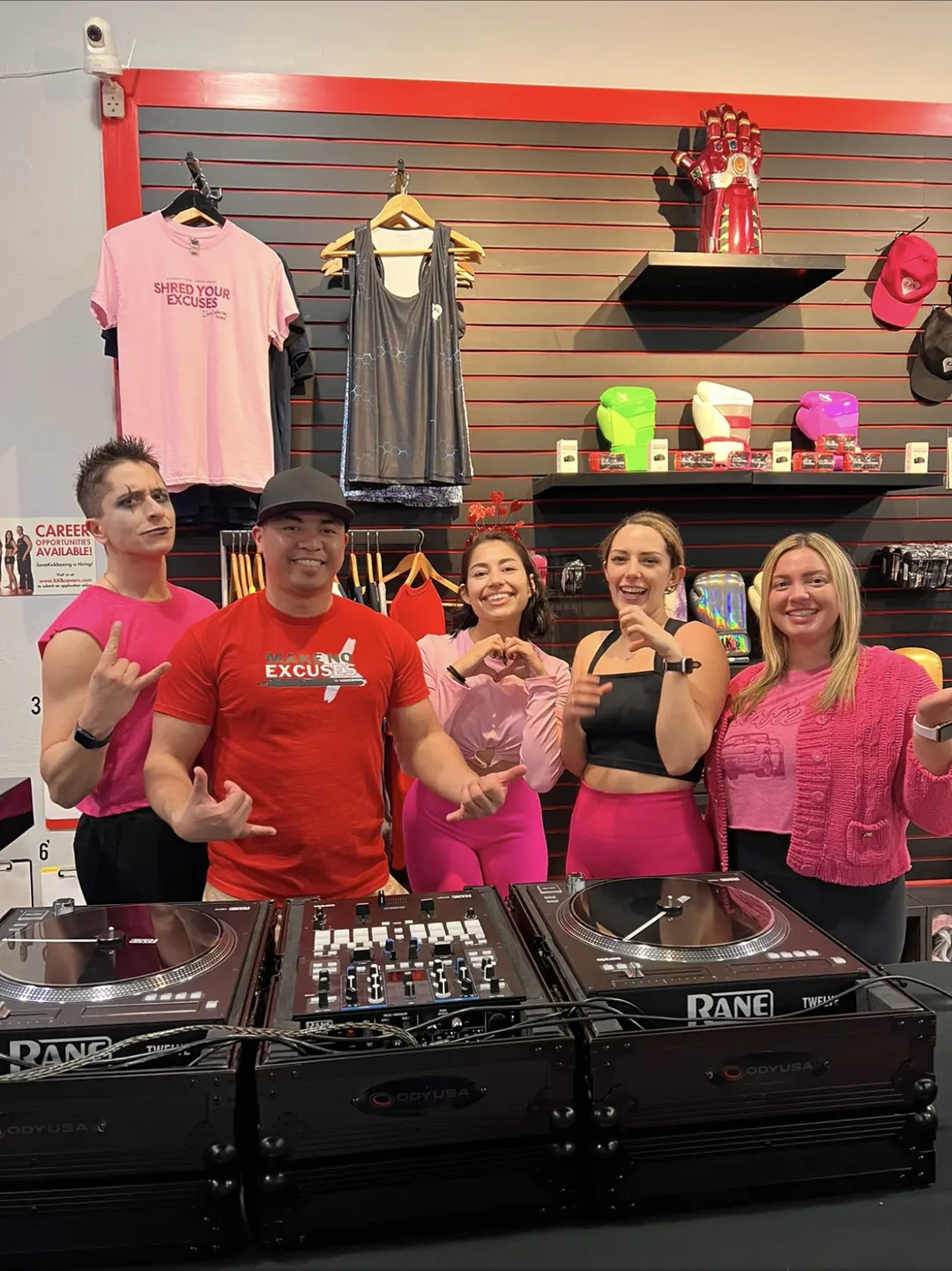 DJ Pillow Puff with instructors at I Love Kickboxing