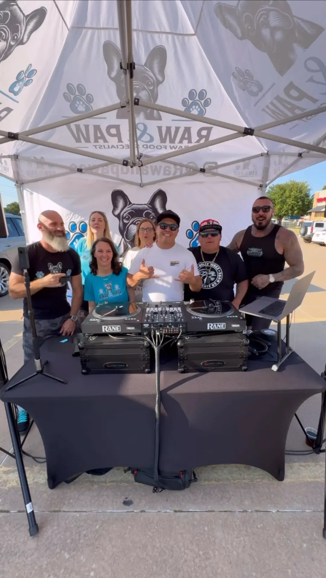 DJ Pillow Puff with the Raw and Paw team at their pop-up tent